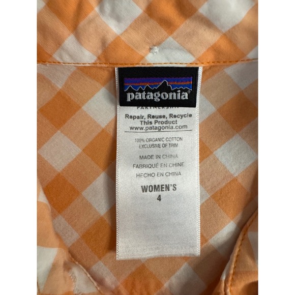 Patagonia Womens‎ Button Up Shirt  Orange White Gingham Check Organic Cotton - Picture 7 of 8